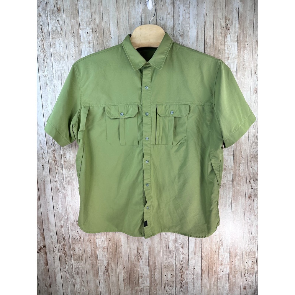 Cabelas Shirt Mens Sz 2XL Green Utility Pockets Light Weight‎ Vented Button Up